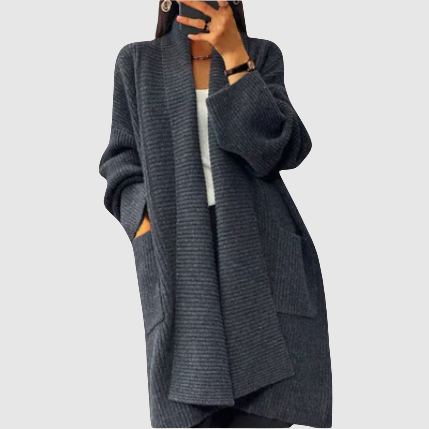 Nora – Dlouhý pletený kardigan s hřejivými rukávy