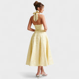 Halina - Midi šaty s korzetovým topem a volánovými detaily