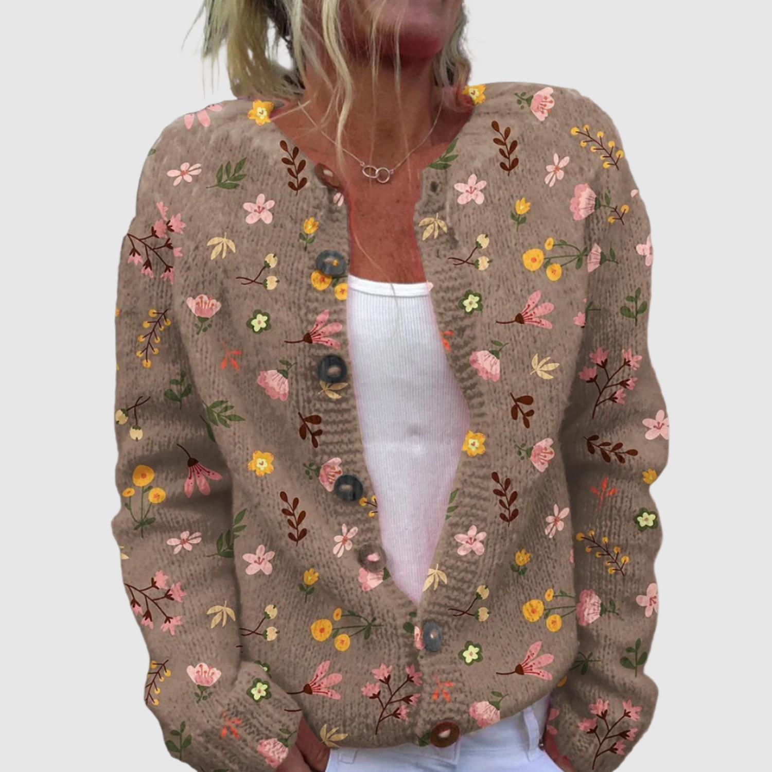 Nora – Květinový kardigan s knoflíkovým zapínáním