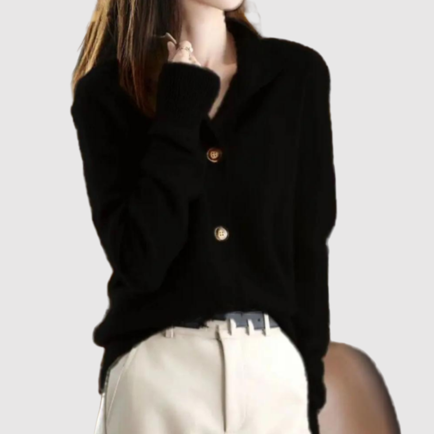 Nora – Stylový kardigan s límcem a knoflíkovým zapínáním