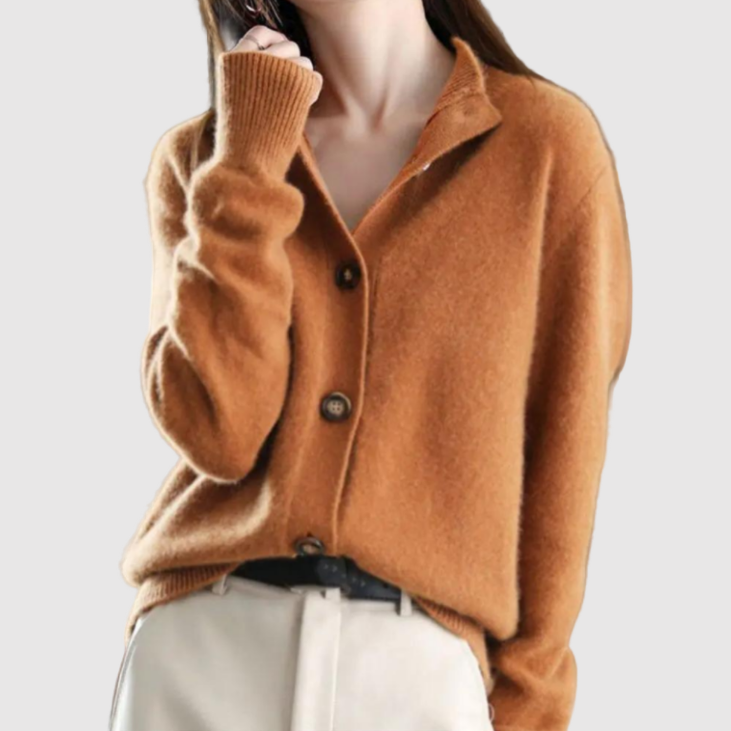 Nora – Stylový kardigan s límcem a knoflíkovým zapínáním