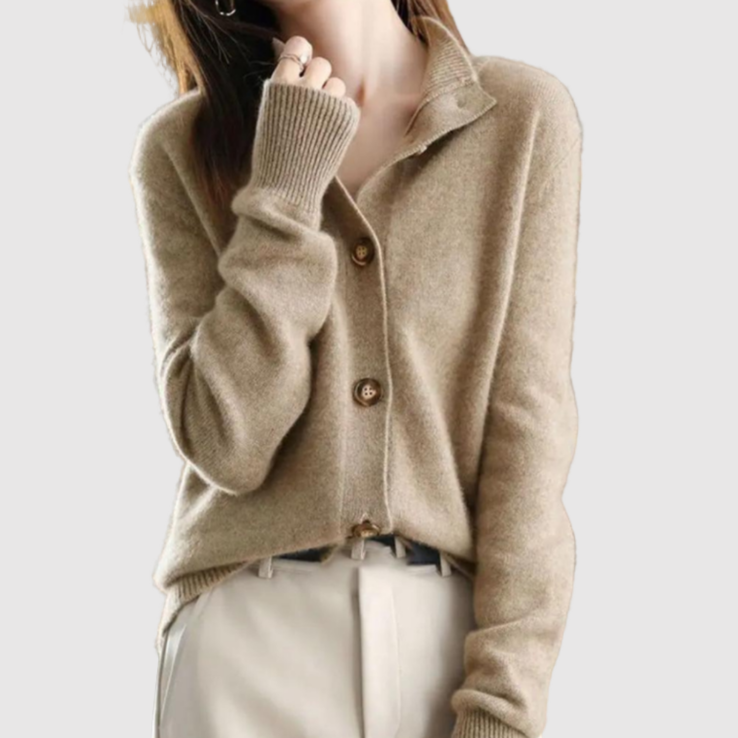 Nora – Stylový kardigan s límcem a knoflíkovým zapínáním