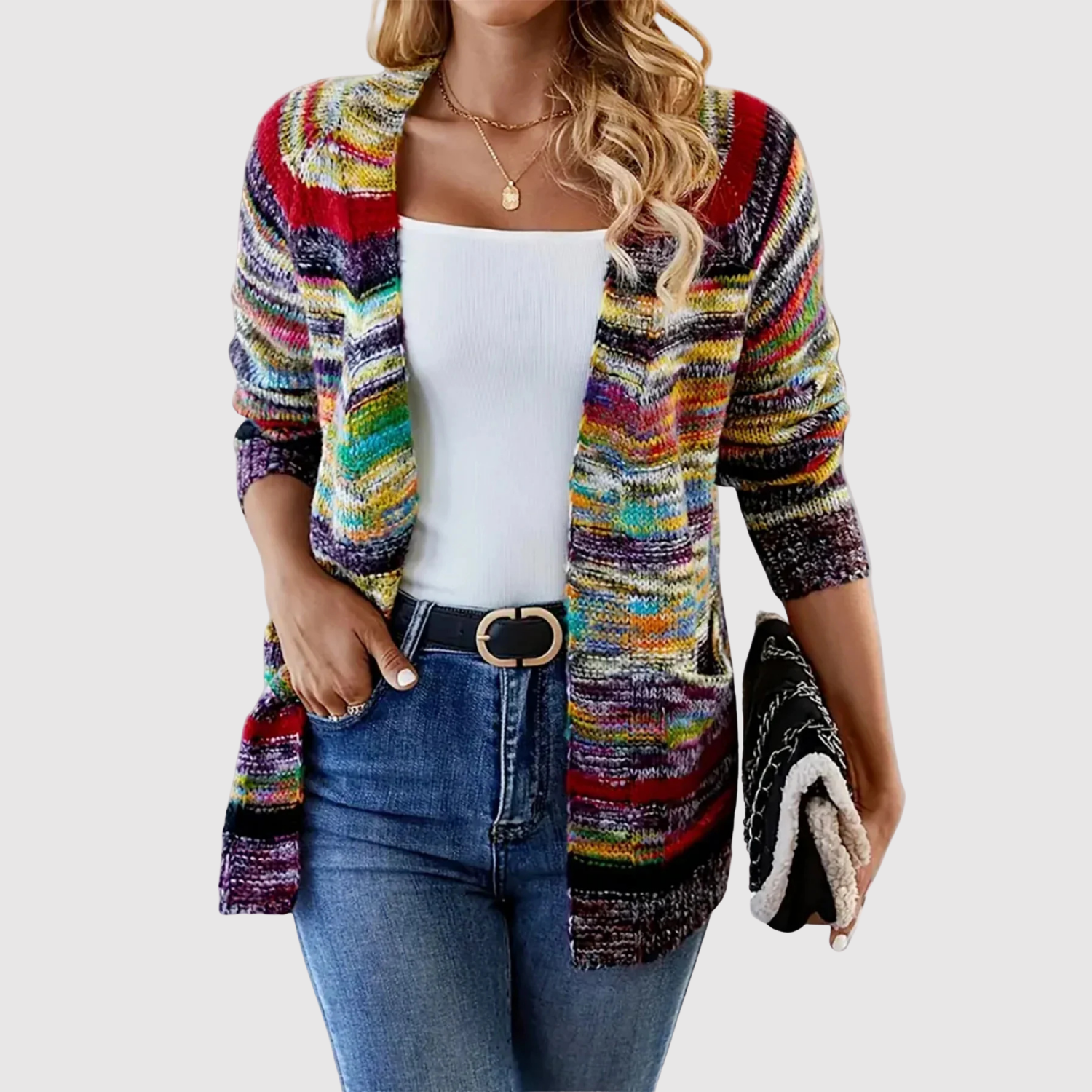 Jelena – Pletený kardigan s pestrým vzorem