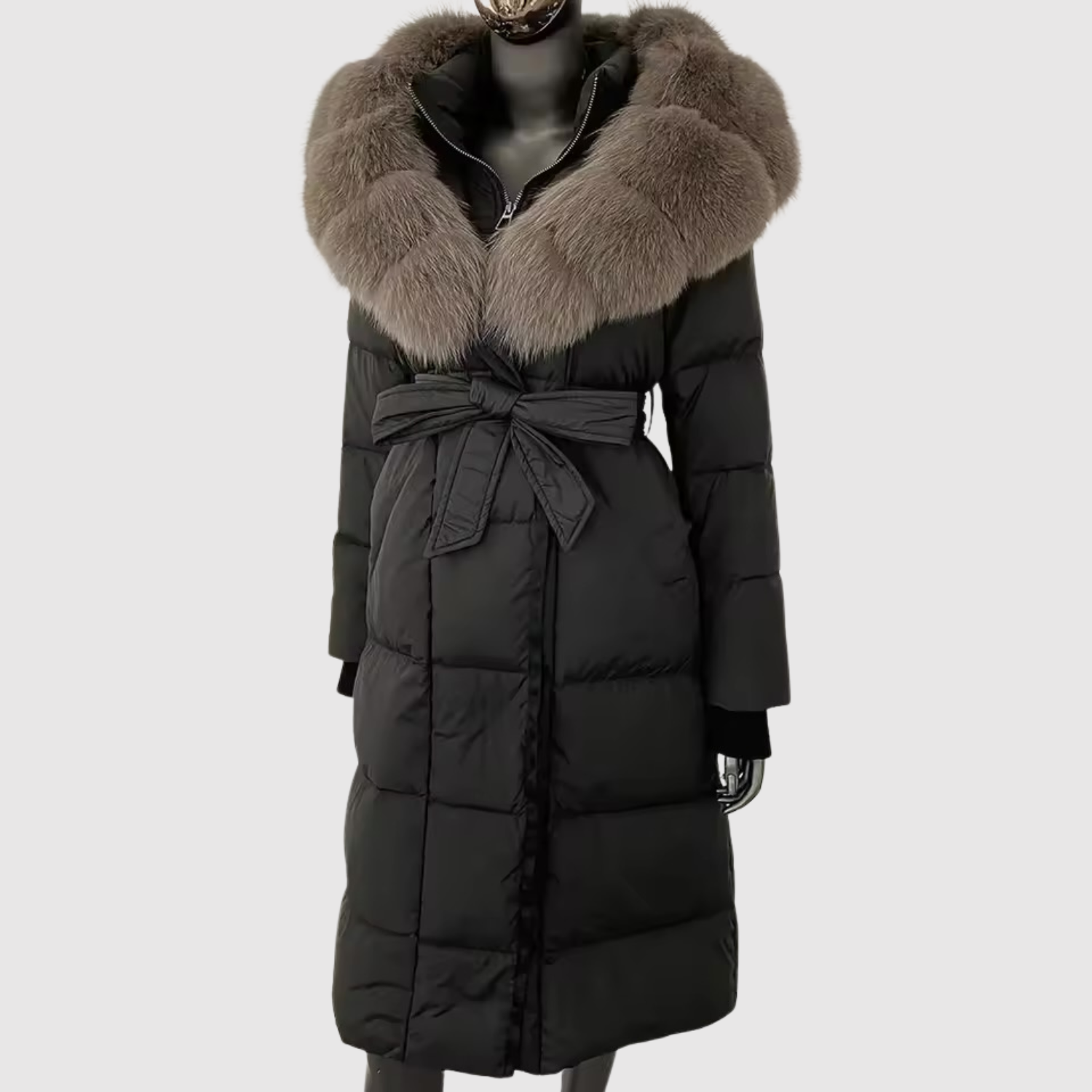 Jelena - Elegantní dlouhá zimní bunda s kožešinovou kapucí