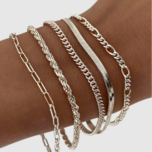 Liana – Sada zlatých a stříbrných řetízkových náramků