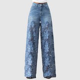 Kira – Džíny s barevným vyšíváním a volným střihem