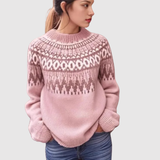 Nora – Teplý svetr v růžové s nordickými vzory