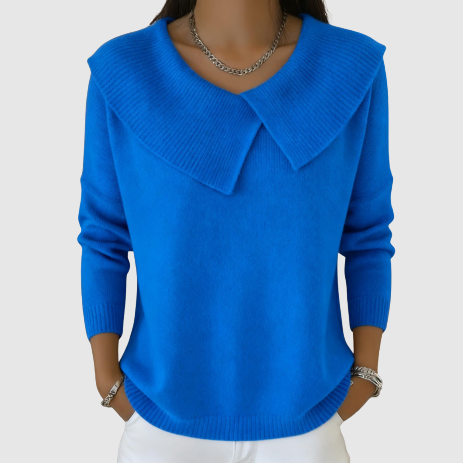 Nora - Stylový pletený svetr s výrazným límcem