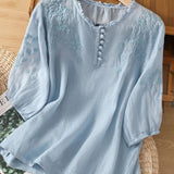 Kissina | Vyšívaná blůza z bavlny a lnu