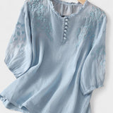 Kissina | Vyšívaná blůza z bavlny a lnu