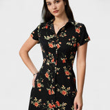 Glória | Černé květinové midi šaty