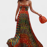 Aria | Maxi šaty bez rukávů s abstraktním potiskem a A-line střihem