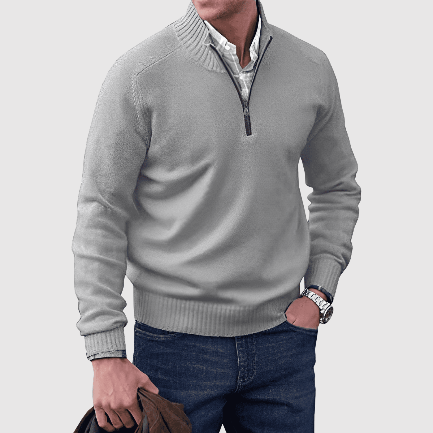 Daniel – Poloviční zip svetr z jemné bavlněné směsi