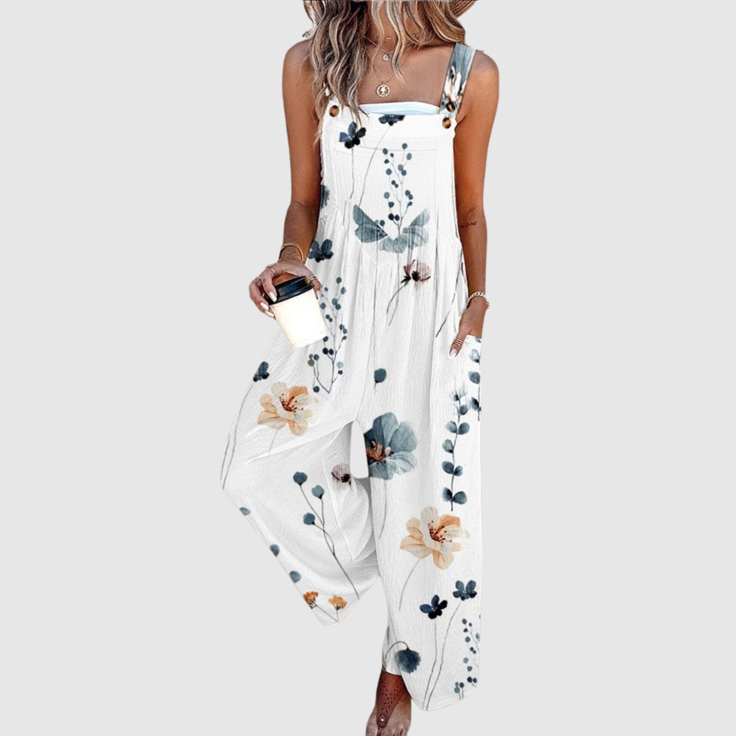 Natálie – Květinový overal s volnými nohavicemi