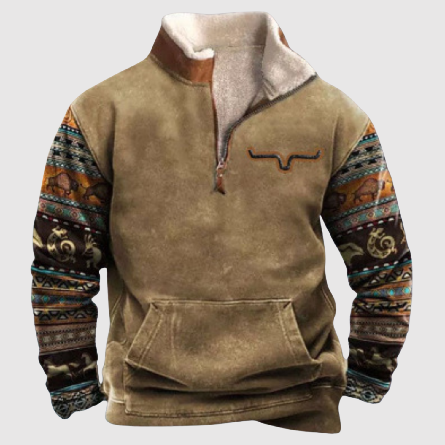 Daniel - Fleecová mikina s barevnými rukávy a krátkým zipem