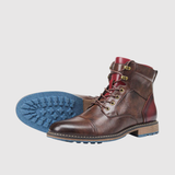 Oskar - Kožené zimní boty s červenými akcenty