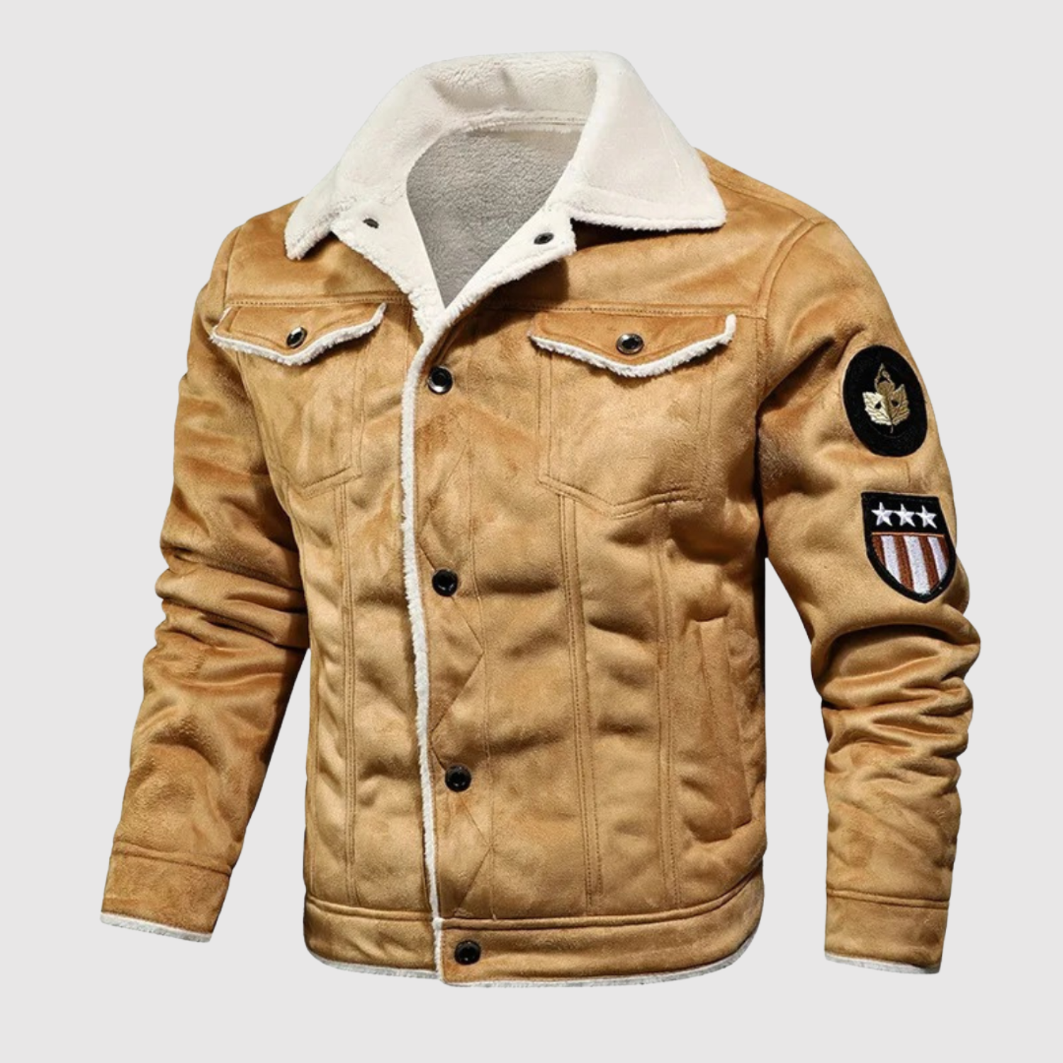 Marek - Teplá kožená bunda s límcem z umělé kožešiny