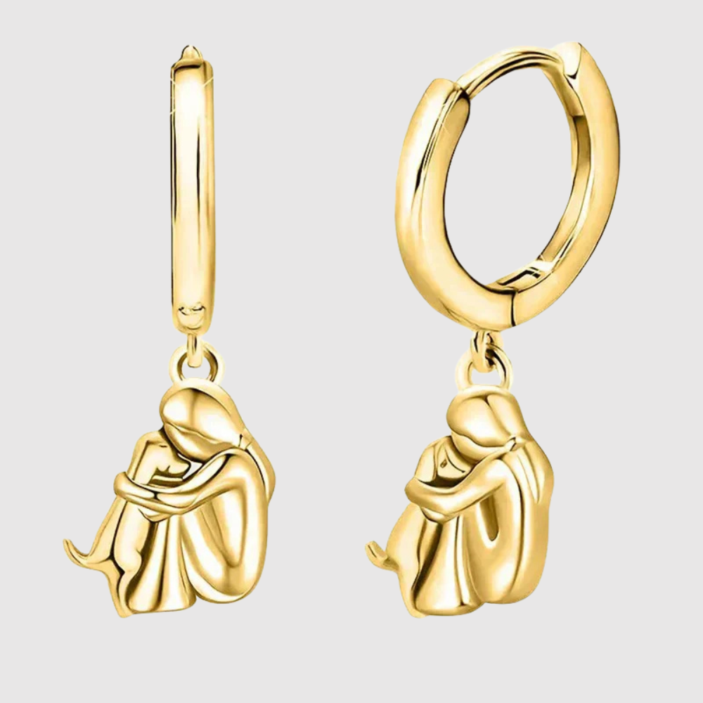 Elisa – Náušnice s ikonickým motivem dívky a psa (s kruhovým uzávěrem)