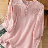 Kissina | Vyšívaná blůza z bavlny a lnu