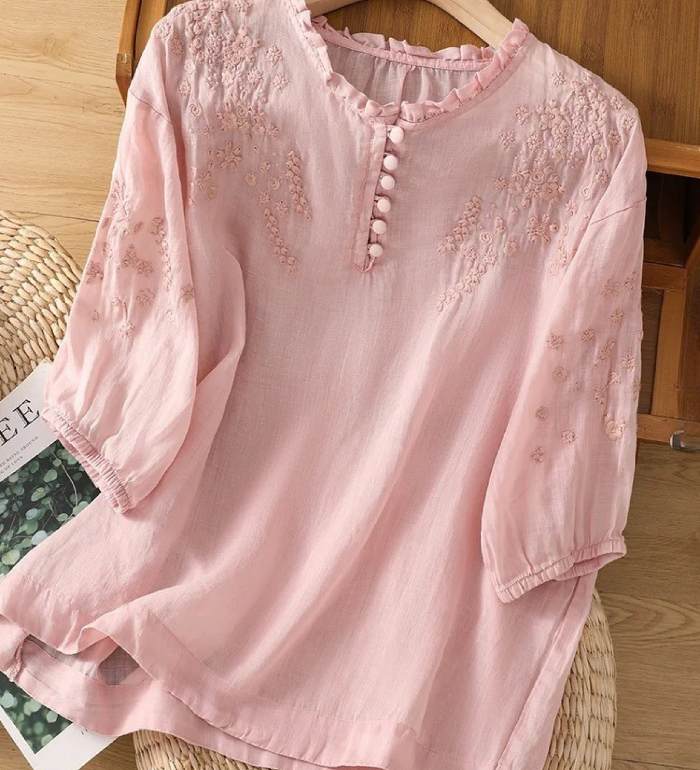 Kissina | Vyšívaná blůza z bavlny a lnu