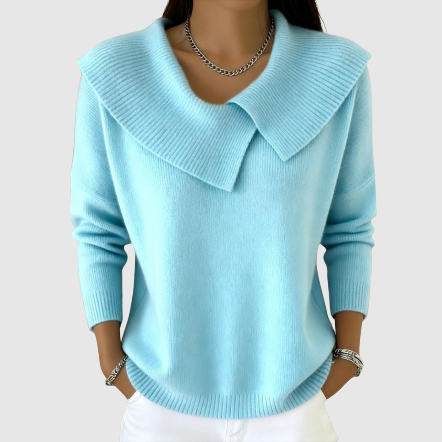 Nora - Stylový pletený svetr s výrazným límcem