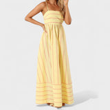 Isabel - Dlouhé pruhované šaty s elegantním designem