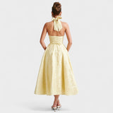 Halina - Midi šaty s korzetovým topem a volánovými detaily