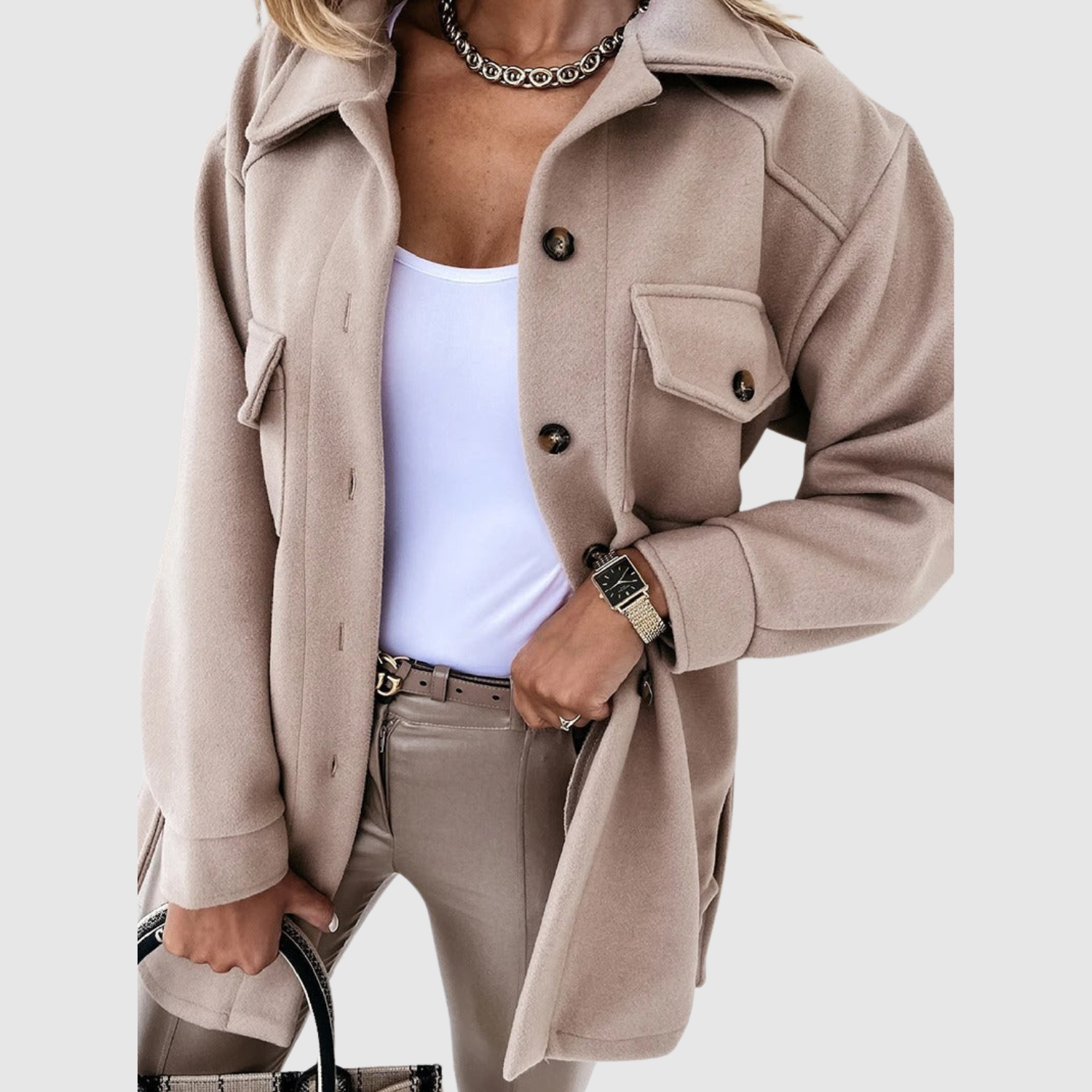 Jelena - Dámská oversized košile-bunda s kapsami