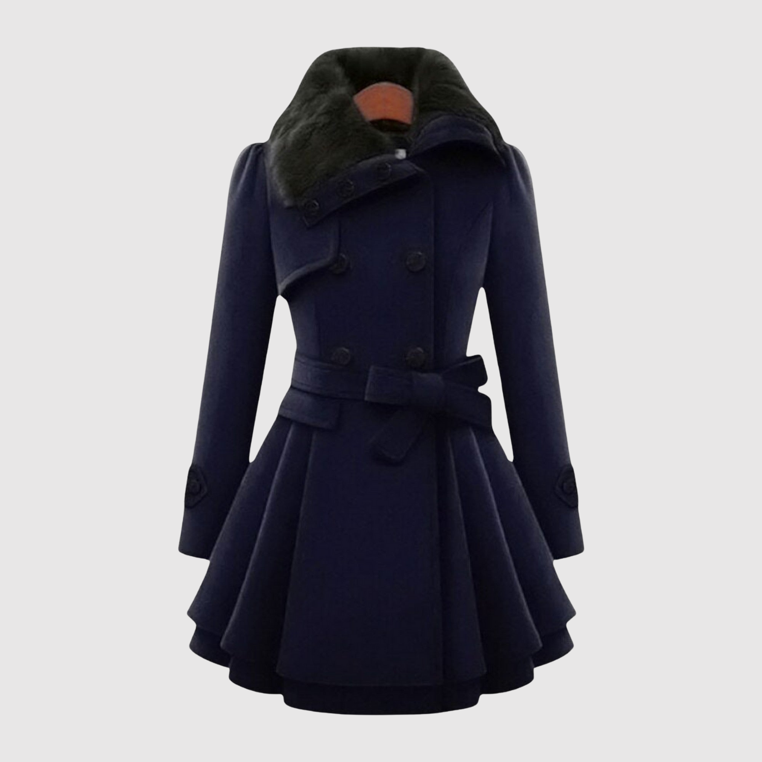 Jelena – Vlněný kabát s A-silhou a koženým límcem" can be rewritten as:

"Jelena – A-silhouette Wool Coat with Leather Collar