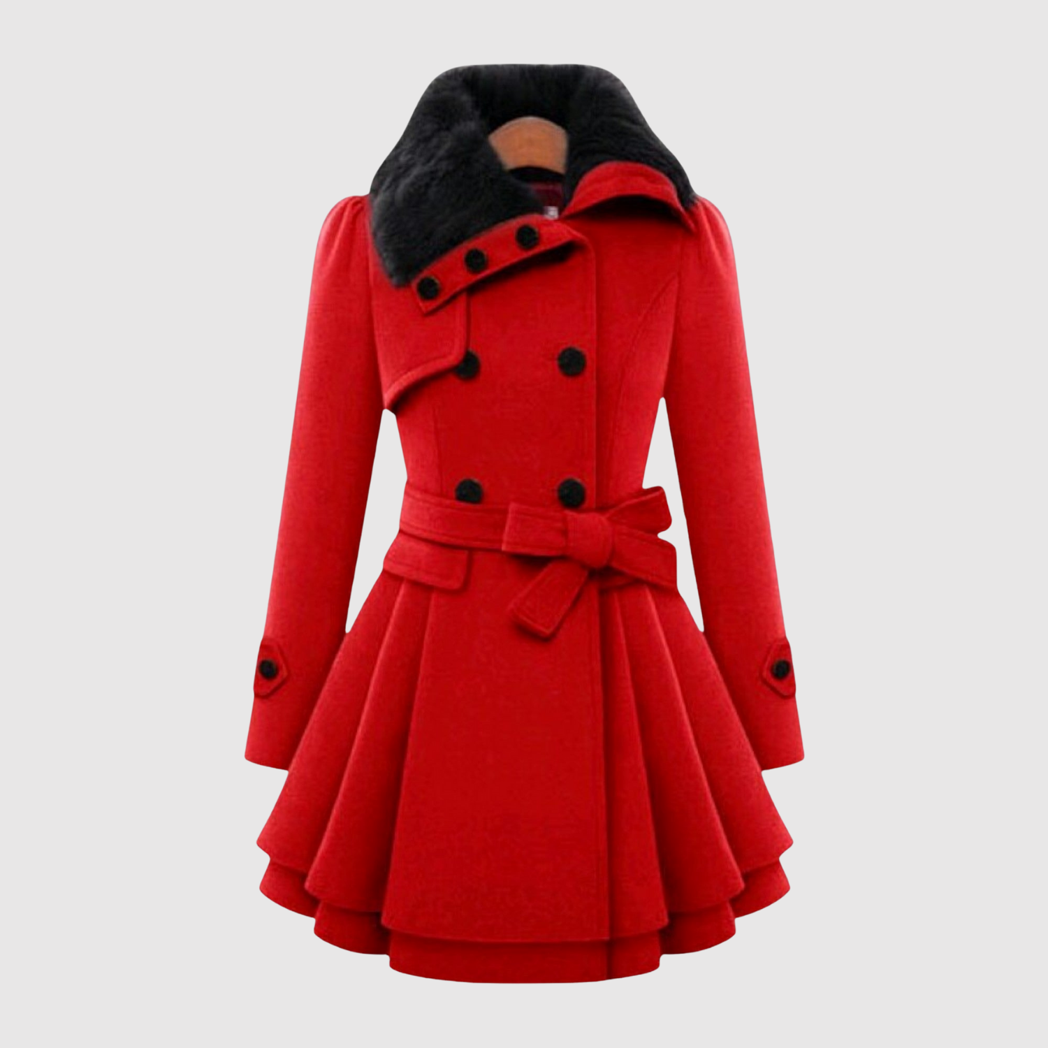 Jelena – Vlněný kabát s A-silhou a koženým límcem" can be rewritten as:

"Jelena – A-silhouette Wool Coat with Leather Collar