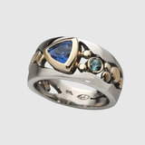 Valérie – Stříbrný prsten s modrými drahokamy a zlatými detaily