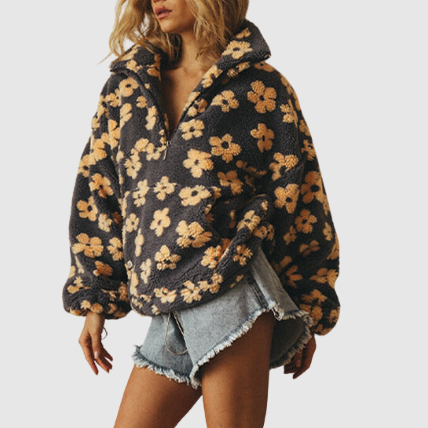 Nina - Měkký fleece s barevným potiskem a zipovým uzávěrem