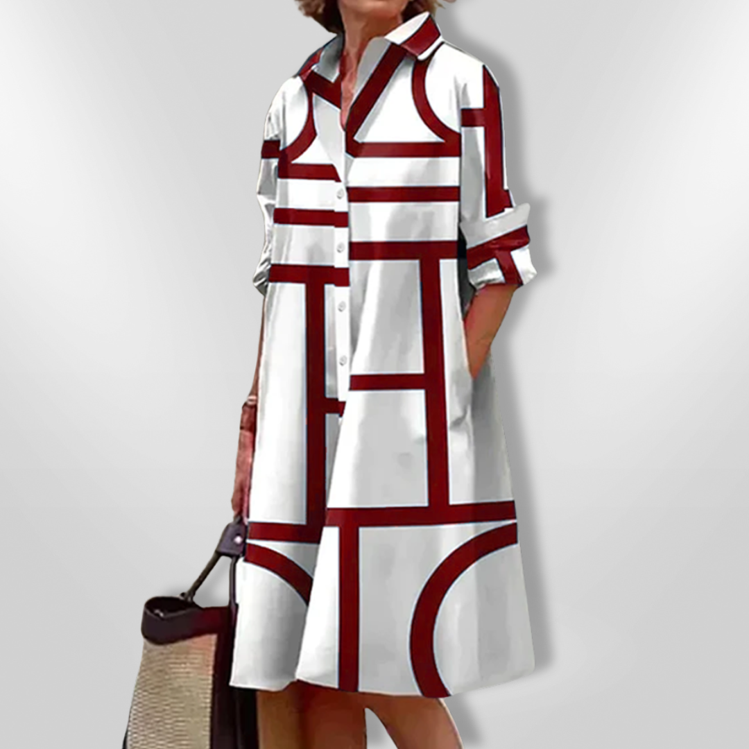 Helen™ | Geometric Pattern Midi Dress