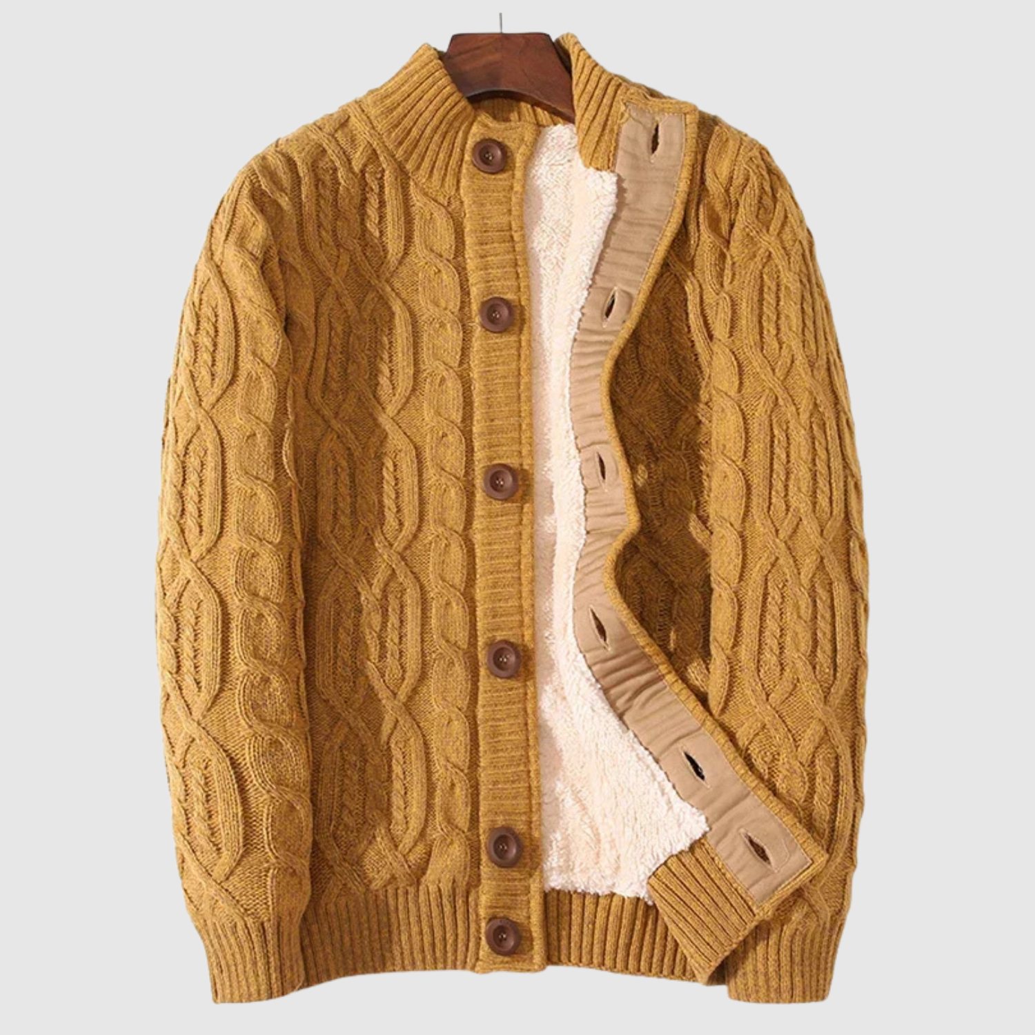 Šimon – Pletený kardigan s knoflíky a podšívkou" can be rewritten as:

"Šimon – Pletený kardigan s knoflíky a podšívkou