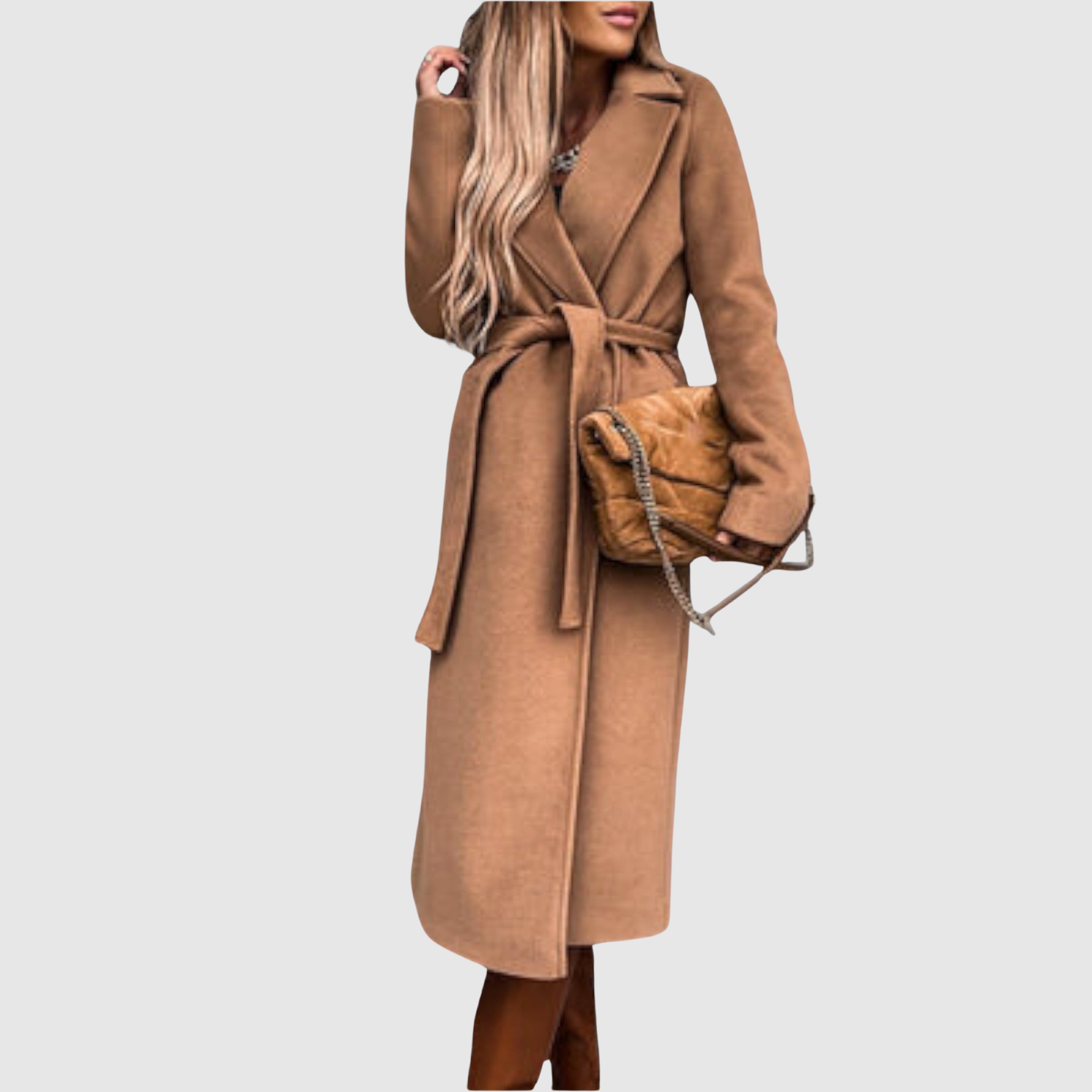 Jelena – Vlněný kabát s páskem a elegantním minimalistickým stylem