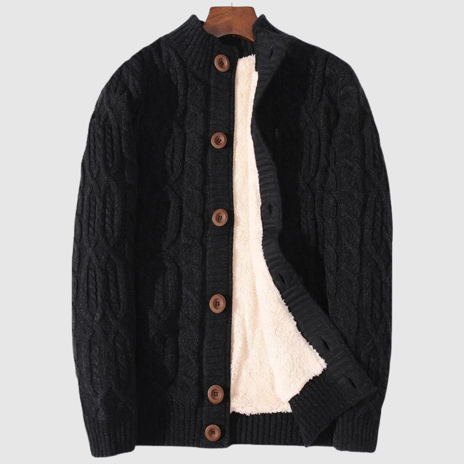 Šimon – Pletený kardigan s knoflíky a podšívkou" can be rewritten as:

"Šimon – Pletený kardigan s knoflíky a podšívkou