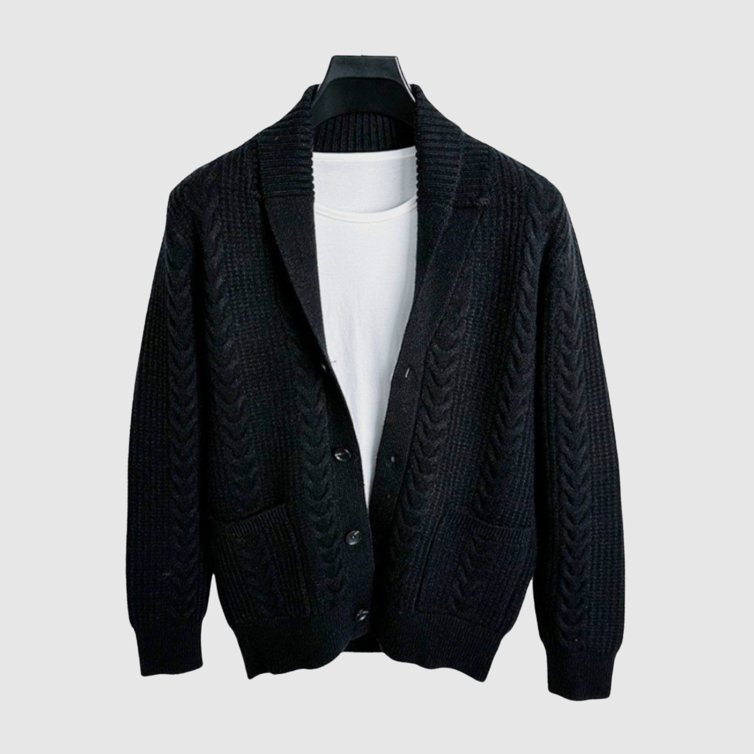 Šimon - Kardigan s rybí pleteninou a obráceným designem