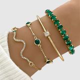 Liana – Sada náramků se zelenými krystaly a zlatými detaily