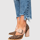 Teodora - Sandály s leopardím vzorem a širokým podpatkem