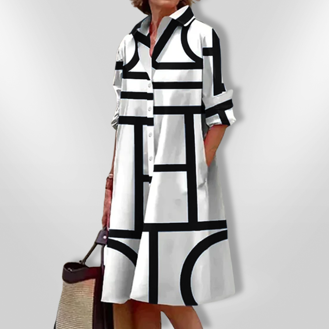 Helen™ | Geometric Pattern Midi Dress