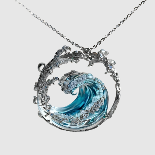 Amélie – Náhrdelník 'Mořská vlna' s transparentním modrým smaltem