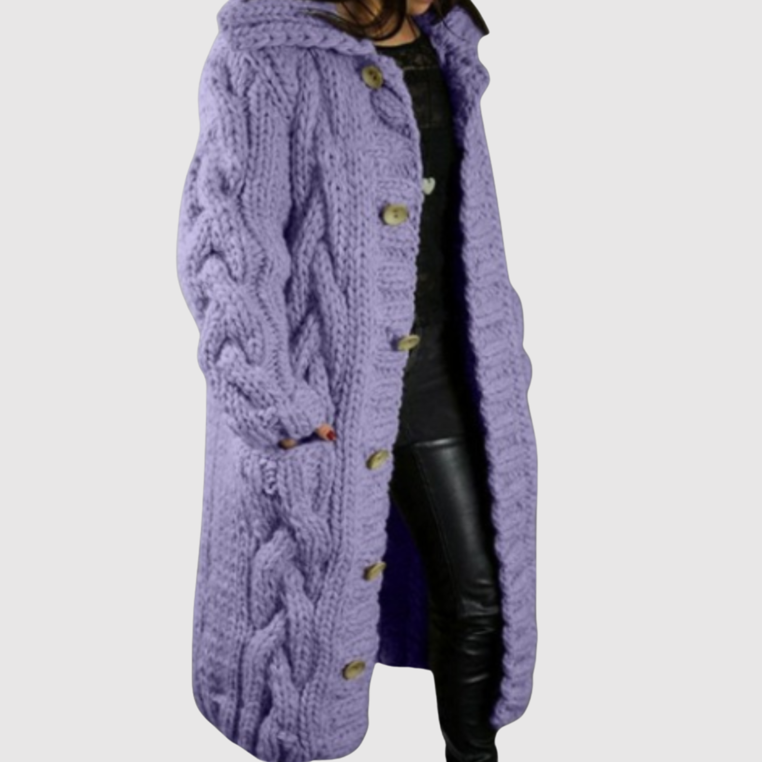 Jelena - Dlouhý pletený kabát s moderním vzorem