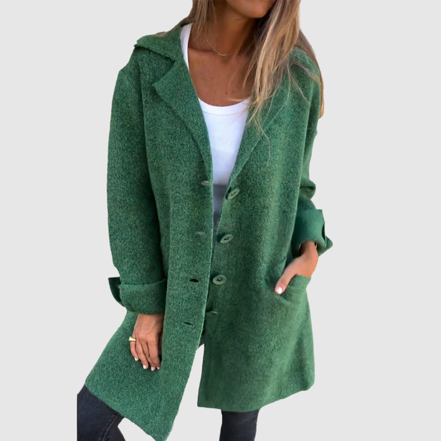 Jelena - Dlouhý dámský kabát s knoflíkovým zapínáním