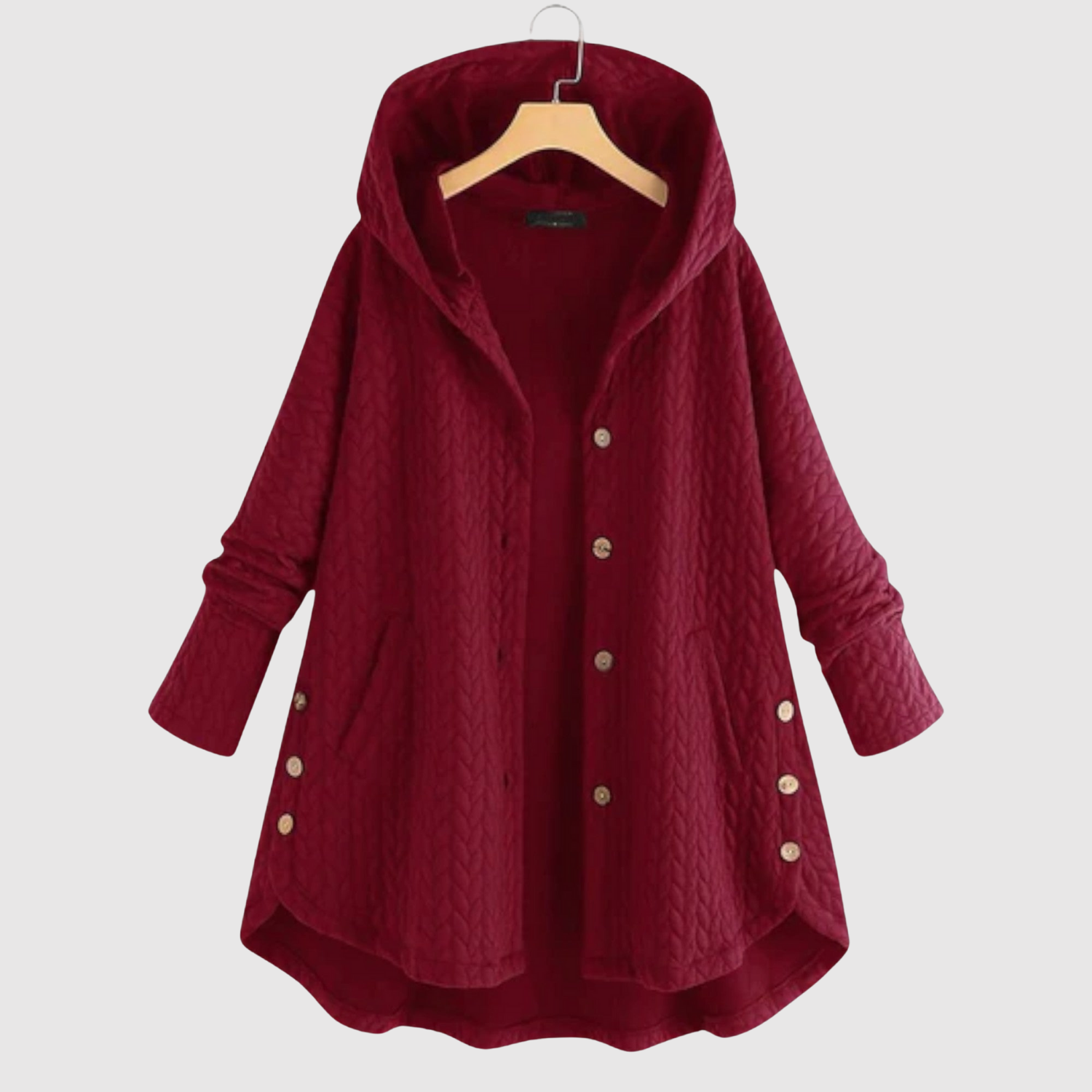 Jelena – Pletená tunika s kapucí a ozdobnými knoflíky