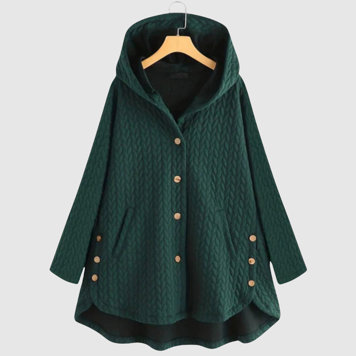 Jelena – Pletená tunika s kapucí a ozdobnými knoflíky