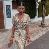 Constança | Květinové šaty s plisováním a V-výstřihem