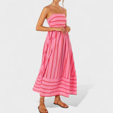 Isabel - Dlouhé pruhované šaty s elegantním designem