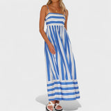 Isabel - Dlouhé pruhované šaty s elegantním designem