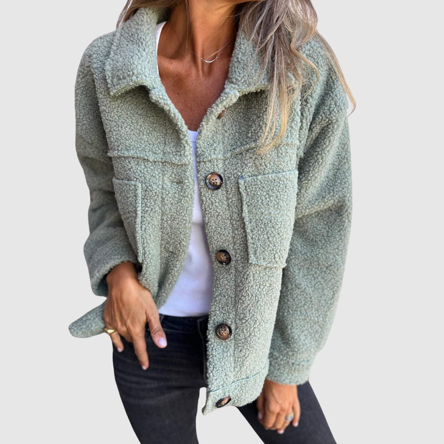 Elena - Dámská teddy bunda s kapsami a knoflíky