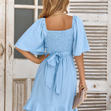 Claire | Světle Modré Letní Midi Šaty s Páskem